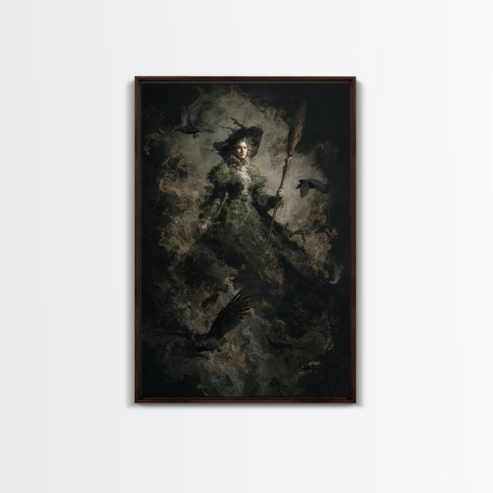 The Swamp Witch, Dark Romantic Horror Art, Vertical Wall Art, Dark Fantasy Wall Art, Framed Canvas Print, Halloween Wall Art