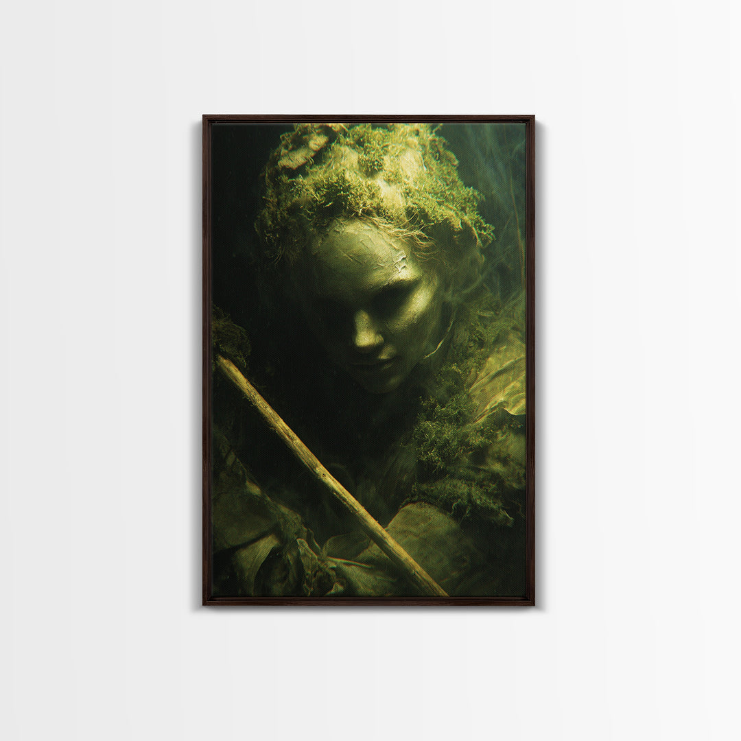 The Swamp Witch, Gothic Nightmare Art, Vertical Wall Art, Dark Halloween Decor, Framed Canvas Print, Halloween Wall Art