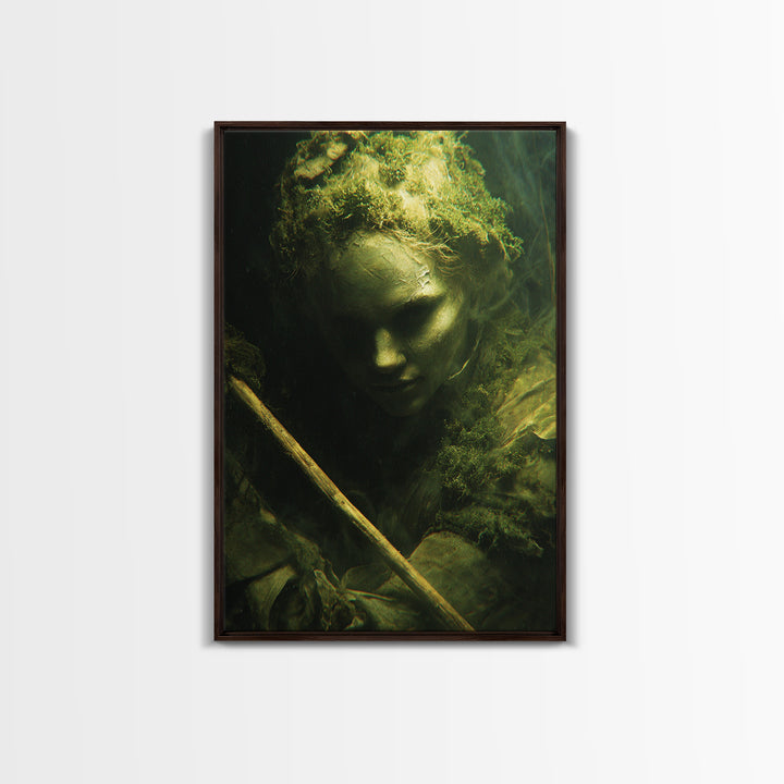 The Swamp Witch, Gothic Nightmare Art, Vertical Wall Art, Dark Halloween Decor, Framed Canvas Print, Halloween Wall Art