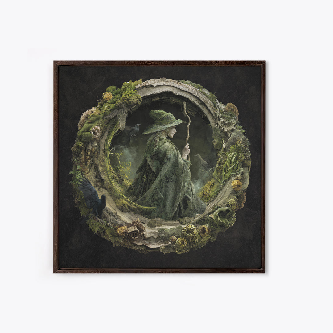 The Swamp Witch, Symbolist Dream Art, Square Wall Art, Dark Fantasy Wall Art, Canvas Print, Halloween Wall Art, Horror Wall Art