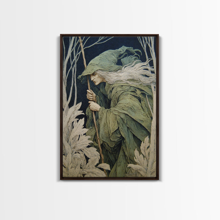 The Swamp Witch, Symbolist Death Art, Vertical Wall Art, Macabre Wall Art, Framed Canvas Print, Halloween Wall Art
