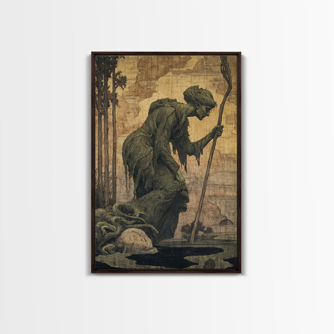 The Swamp Witch, Dark Symbolist Art, Vertical Wall Art, Dark Fantasy Wall Art, Framed Canvas Print, Halloween Wall Art