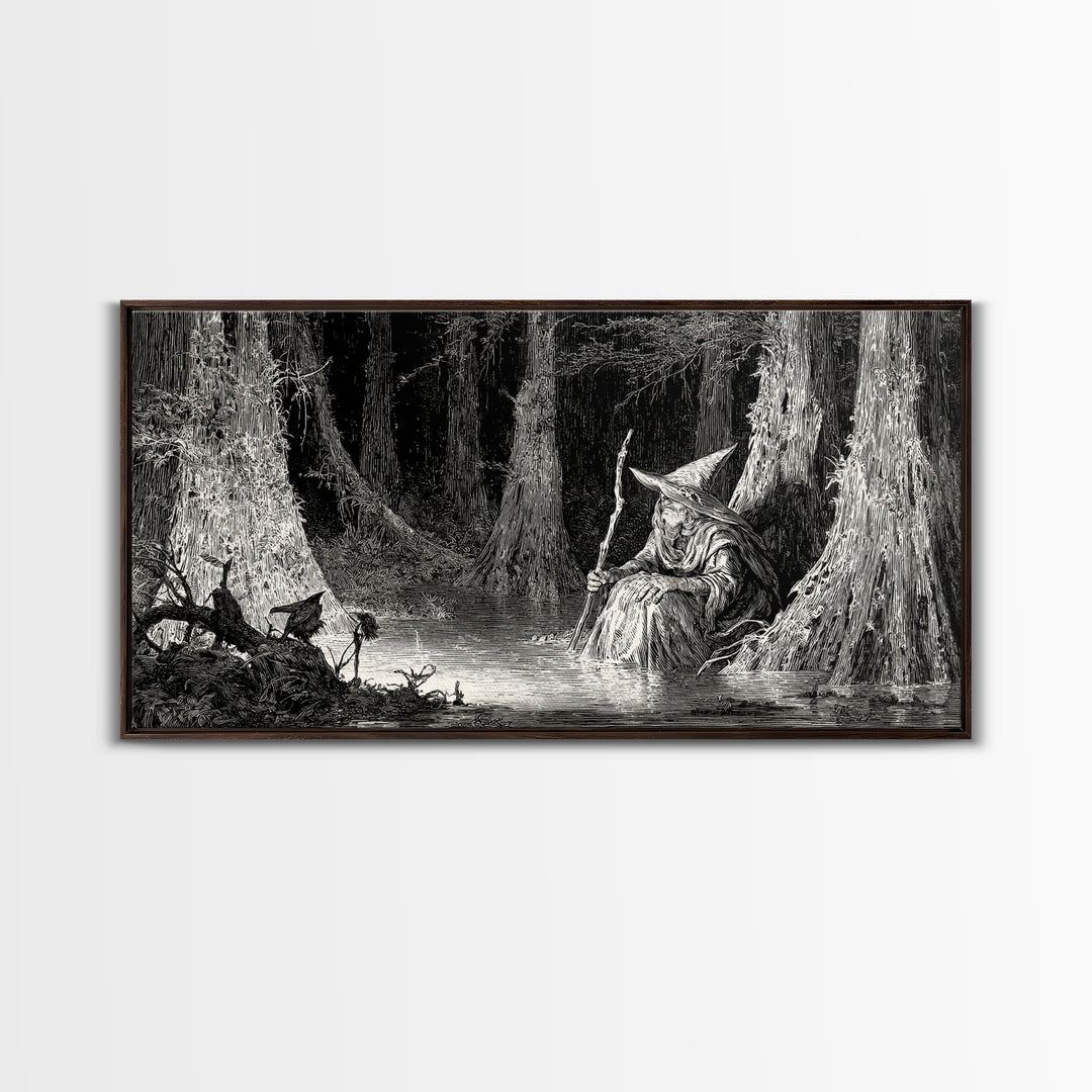 The Swamp Witch, Expressionist Nightmare Art, Wide Panoramic Art, Dark Fantasy Wall Art, Canvas Print, Halloween Wall Art, Dark Fantasy Art