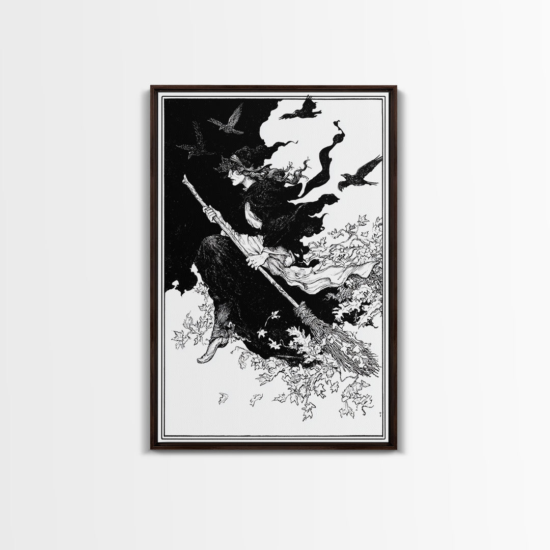 The Swamp Witch, Decadent Line Art, Vertical Wall Art, Gothic Horror Wall Art, Canvas Print, Halloween Wall Art, Halloween Decor