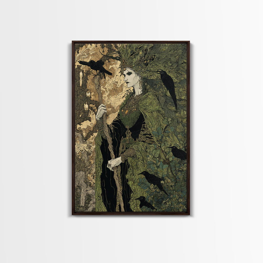 The Swamp Witch, Stained Glass Gothic Art, Vertical Wall Art, Dark Fantasy Wall Art, Canvas Print, Halloween Wall Art