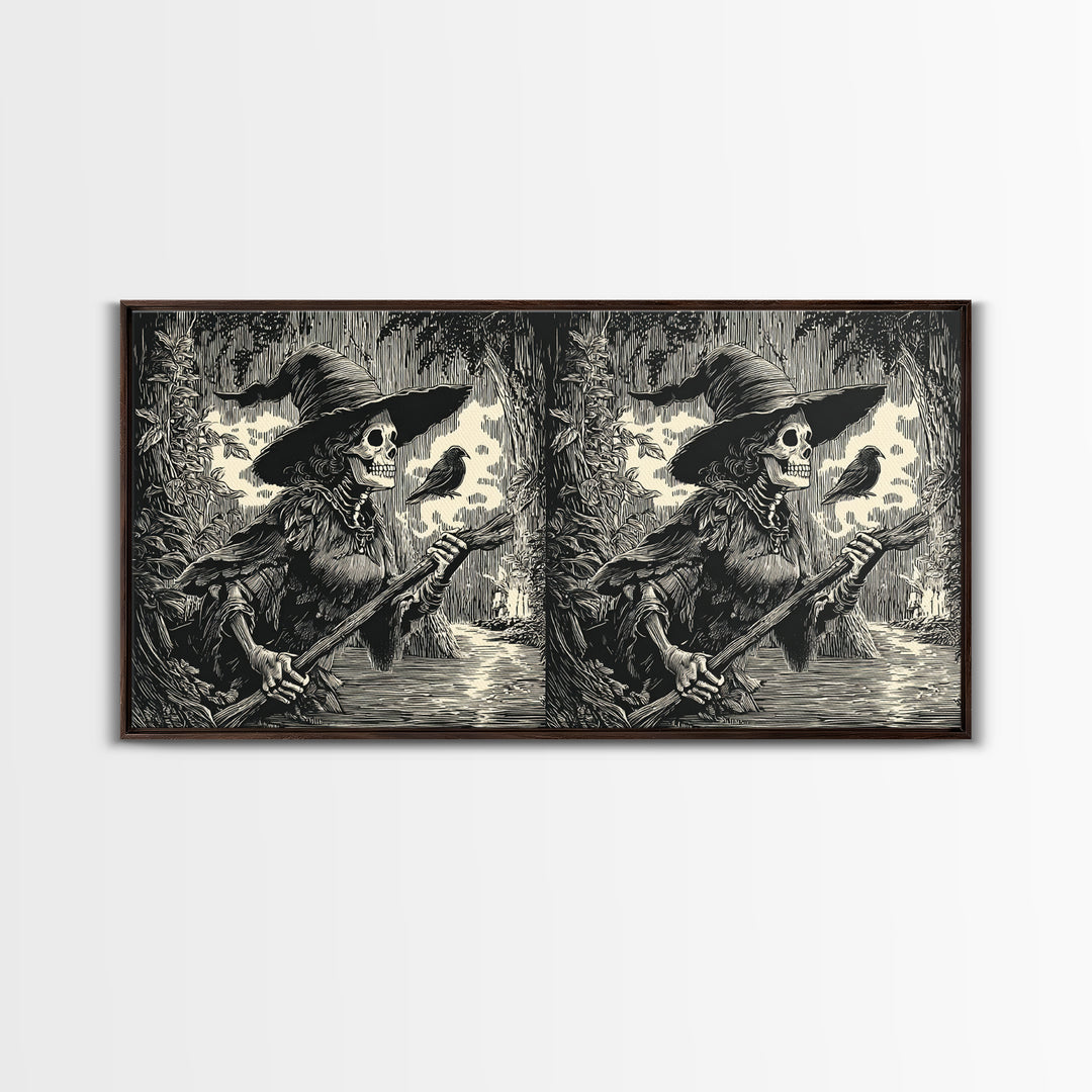 The Swamp Witch, Macabre Folk Print Art, Wide Panoramic Art, Dark Fantasy Wall Art, Canvas Print, Halloween Wall Art