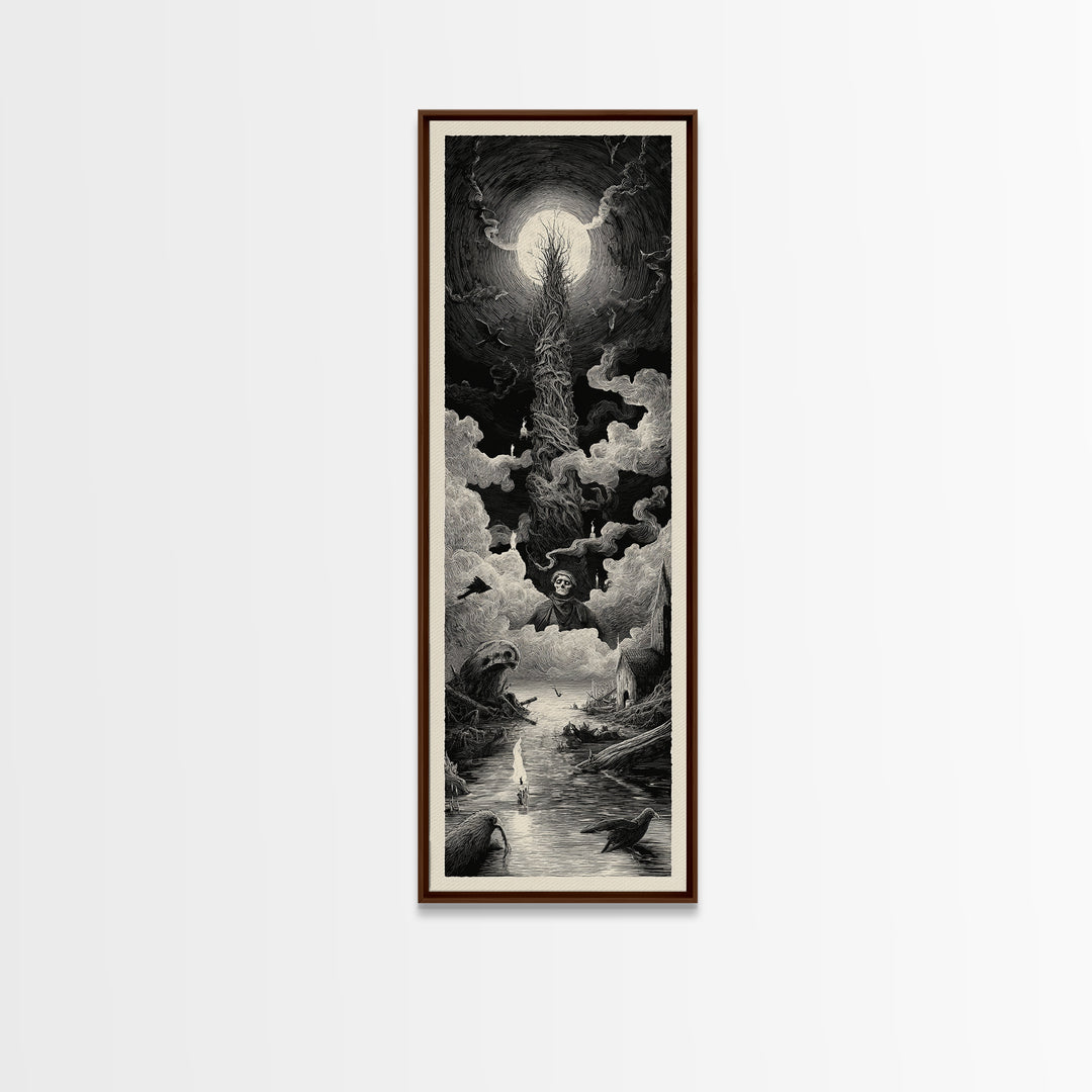 The Bog Mummy, Gothic Engraving Art, Tall Narrow Wall Art, Macabre Wall Art, Canvas Print, Halloween Wall Art, Dark Fantasy Art