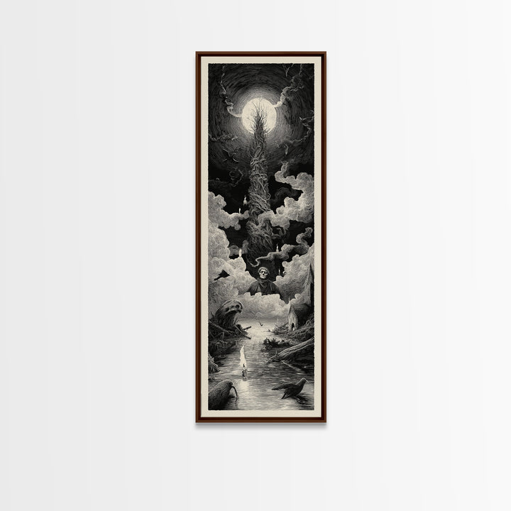 The Bog Mummy, Gothic Engraving Art, Tall Narrow Wall Art, Macabre Wall Art, Canvas Print, Halloween Wall Art, Dark Fantasy Art
