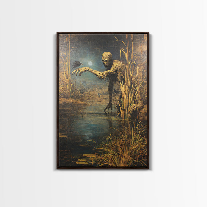 The Bog Mummy, Ornate Symbolist Art, Vertical Wall Art, Dark Halloween Decor, Framed Canvas Print, Halloween Wall Art
