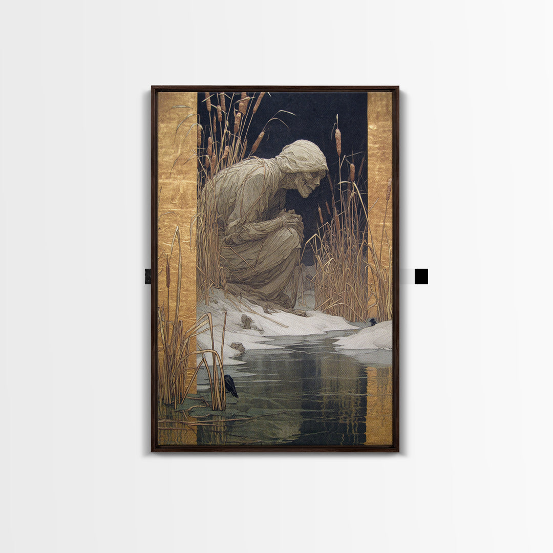 The Bog Mummy, Symbolist Death Art, Vertical Wall Art, Macabre Wall Art, Canvas Print, Halloween Wall Art, Halloween Decor