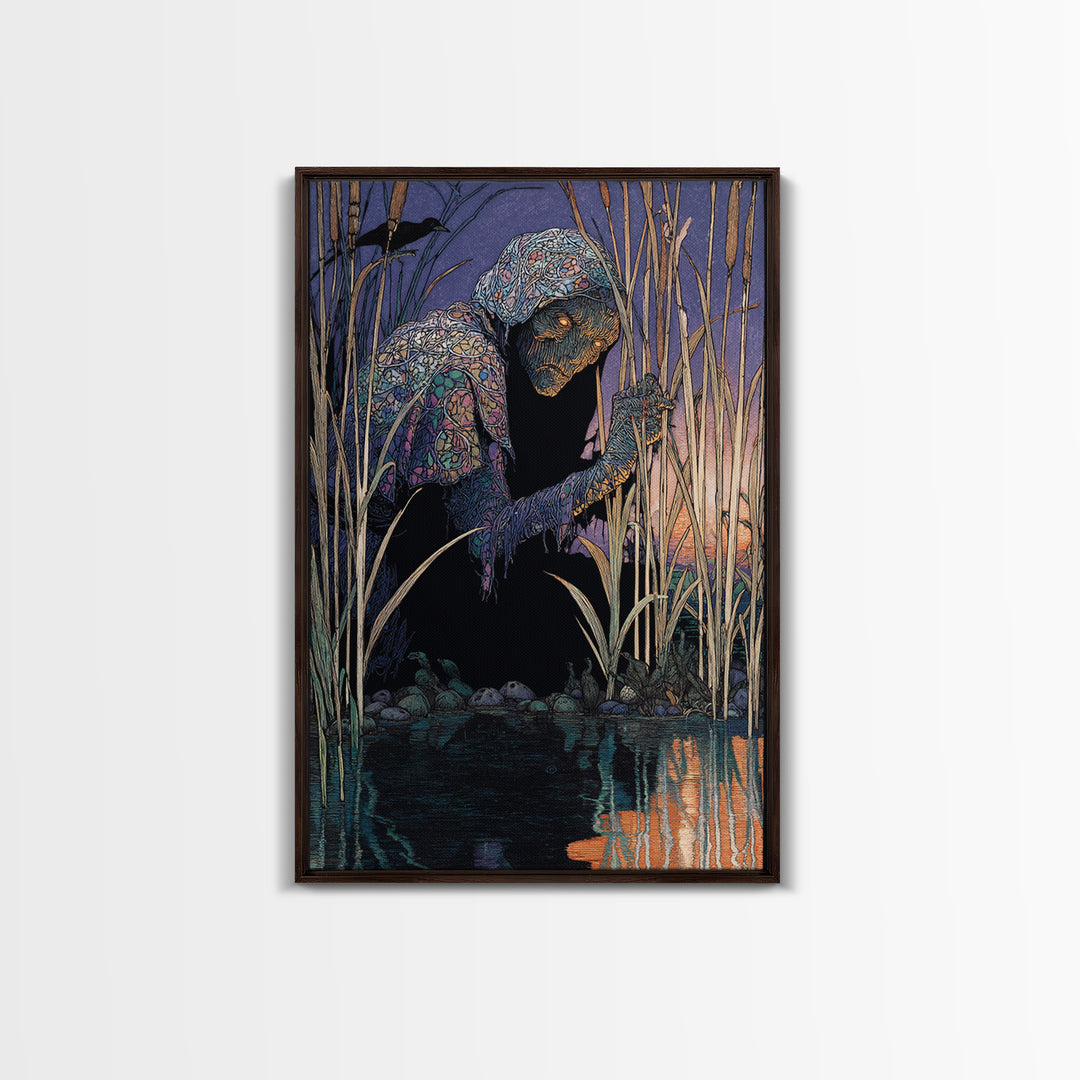 The Bog Mummy, Stained Glass Gothic Art, Vertical Wall Art, Gothic Horror Wall Art, Framed Canvas Print, Halloween Wall Art