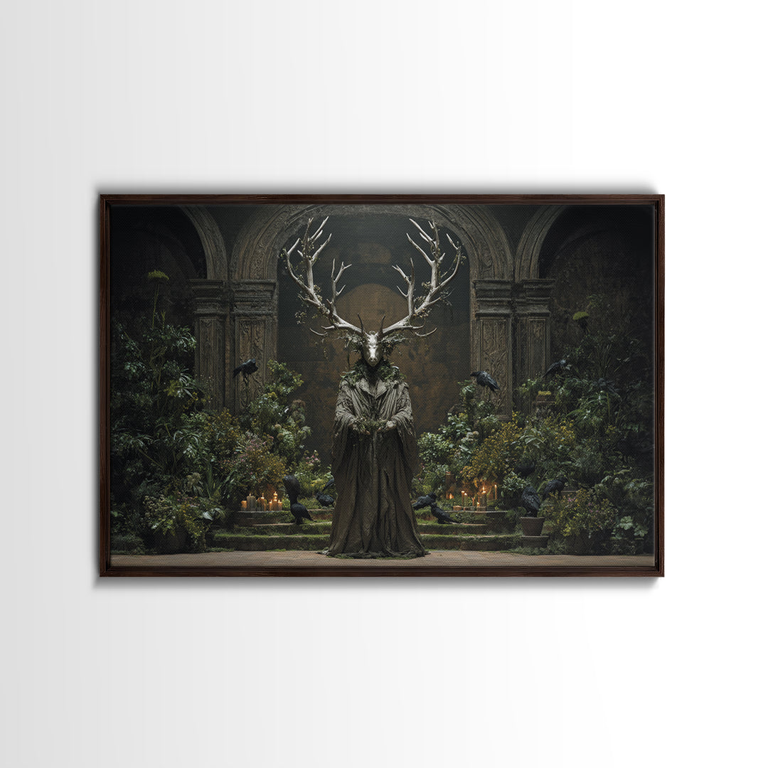The Antlered Forest Spirit, Medieval Grotesque Art, Landscape Wall Art, Dark Halloween Decor, Canvas Print, Halloween Wall Art