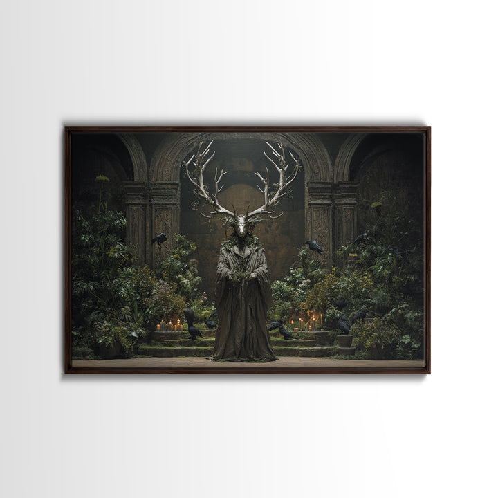 The Antlered Forest Spirit, Medieval Grotesque Art, Landscape Wall Art, Dark Halloween Decor, Canvas Print, Halloween Wall Art