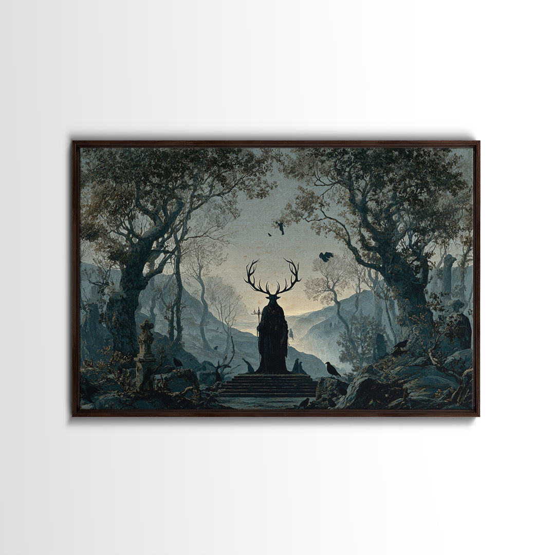 The Antlered Forest Spirit, Romantic Gothic Landscape, Landscape Wall Art, Gothic Horror Wall Art, Canvas Print, Dark Fantasy Art