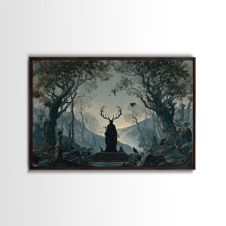 The Antlered Forest Spirit, Romantic Gothic Landscape, Landscape Wall Art, Gothic Horror Wall Art, Canvas Print, Dark Fantasy Art