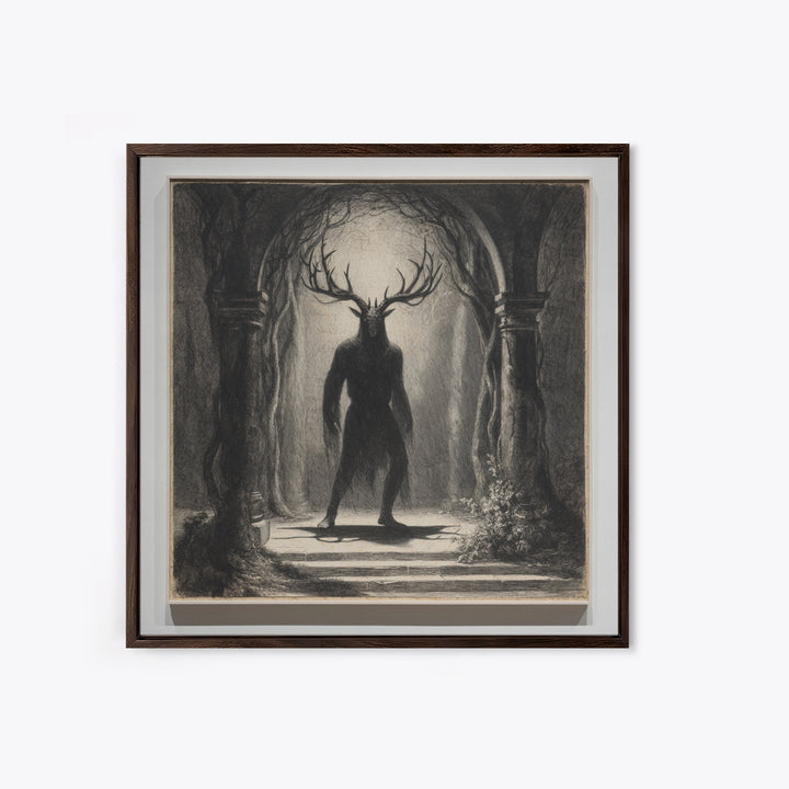 The Antlered Forest Spirit, Symbolist Dream Art, Square Wall Art, Macabre Wall Art, Canvas Print, Halloween Wall Art