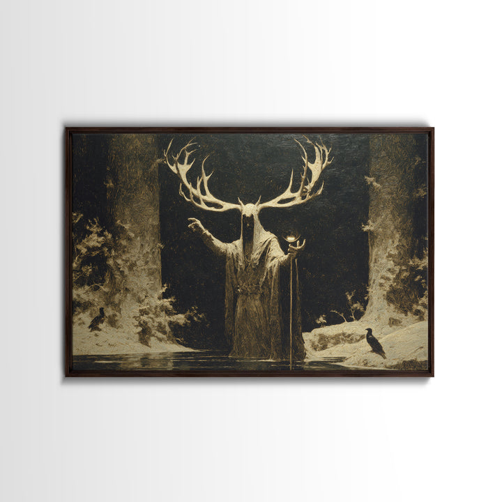 The Antlered Forest Spirit, Symbolist Gothic Landscape, Landscape Wall Art, Dark Fantasy Wall Art, Framed Canvas Print, Halloween Wall Art