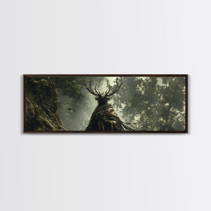 The Antlered Forest Spirit, Ornate Symbolist Art, Extra Wide Wall Art, Macabre Wall Art, Framed Canvas Print, Halloween Wall Art