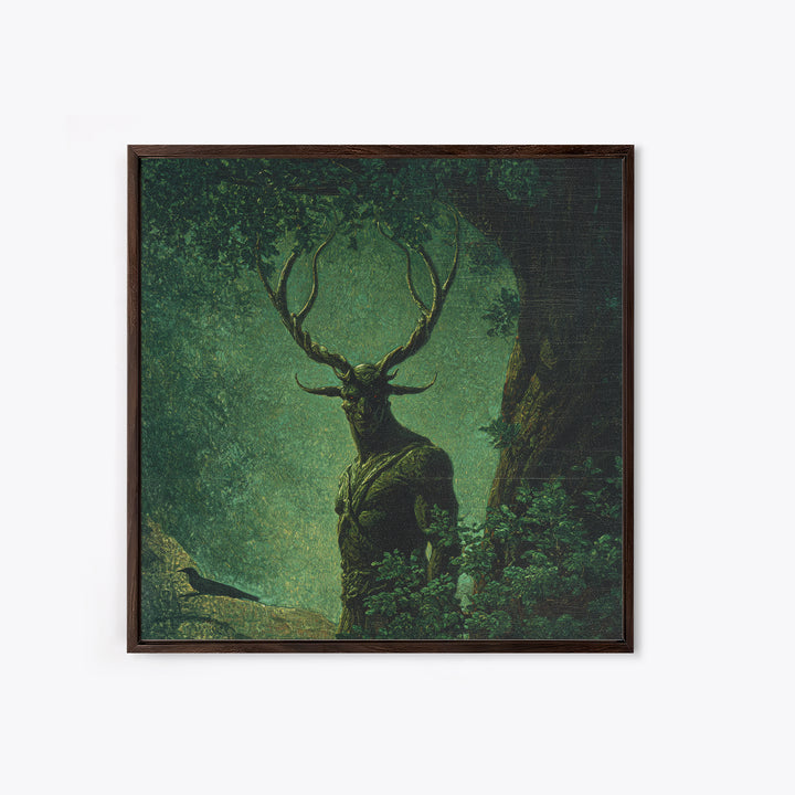 The Antlered Forest Spirit, Dark Symbolist Art, Square Wall Art, Macabre Wall Art, Canvas Print, Halloween Wall Art
