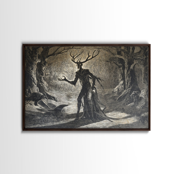 The Antlered Forest Spirit, Expressionist Nightmare Art, Landscape Wall Art, Dark Fantasy Wall Art, Canvas Print, Halloween Wall Art