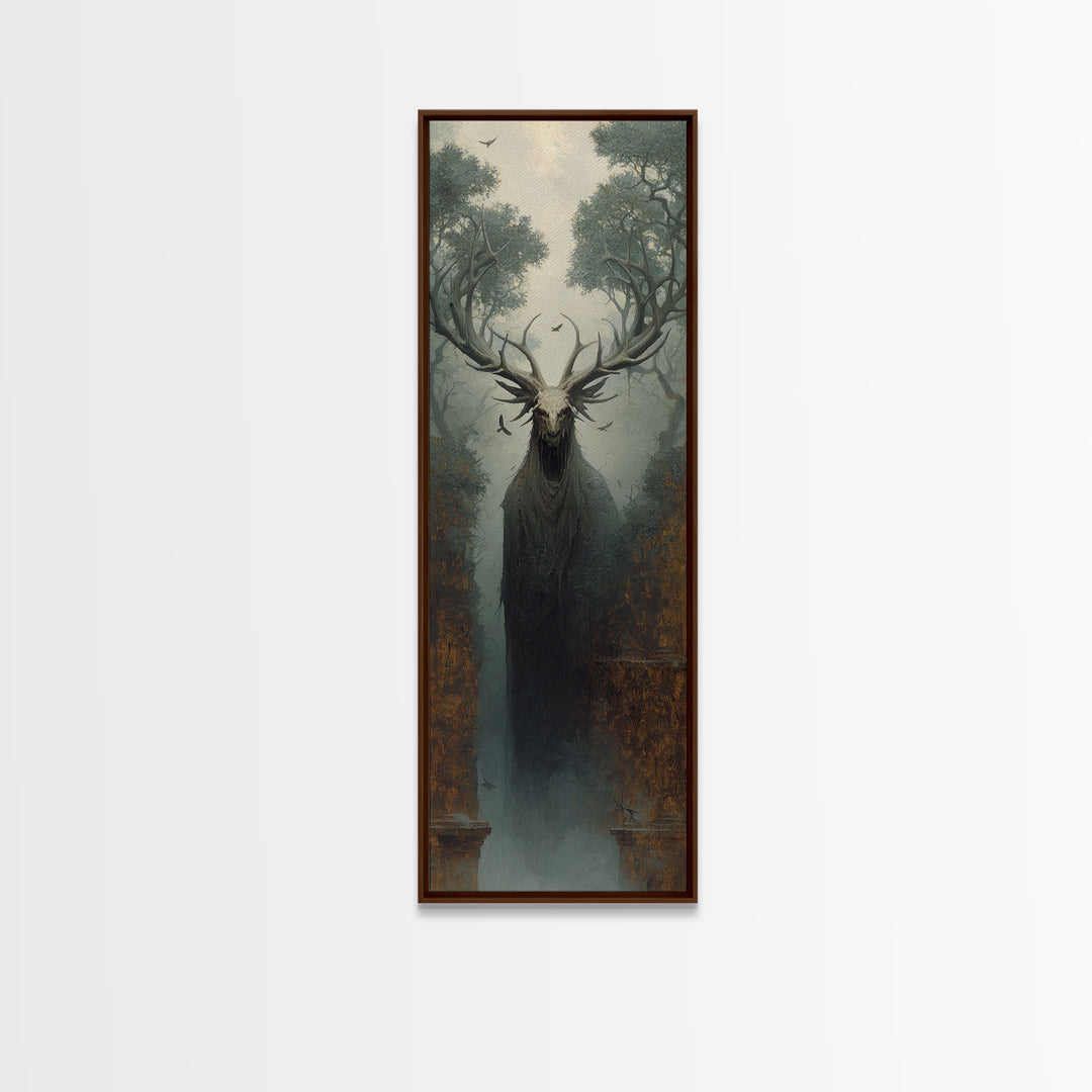 The Antlered Forest Spirit, Surreal Apocalyptic Art, Tall Narrow Wall Art, Gothic Horror Wall Art, Canvas Print, Halloween Wall Art