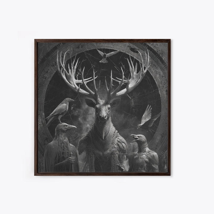 The Antlered Forest Spirit, Biomechanical Horror Art, Square Wall Art, Gothic Horror Wall Art, Canvas Print, Halloween Wall Art