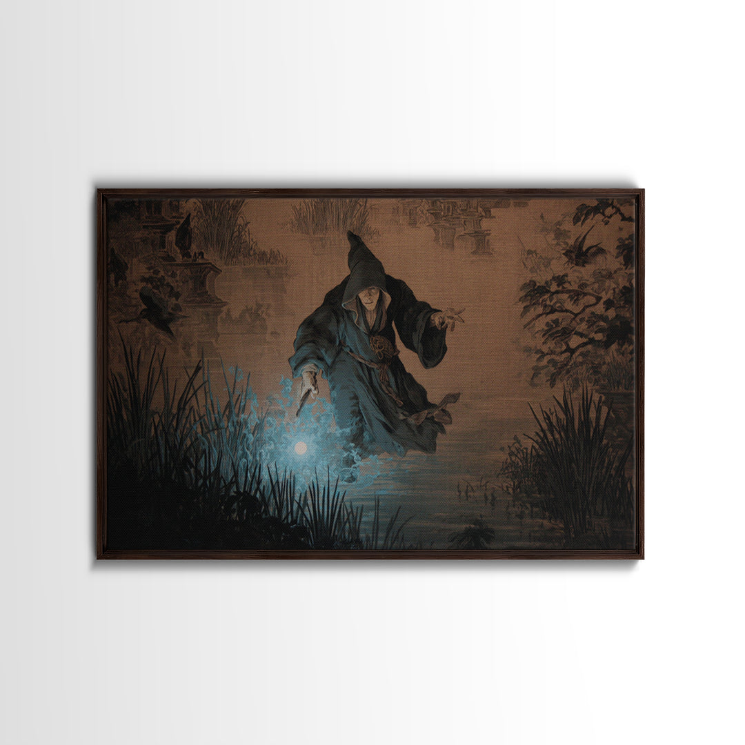 The Will-O'-The-Wisp Shepherd, Medieval Grotesque Art, Landscape Wall Art, Gothic Horror Wall Art, Canvas Print, Halloween Wall Art
