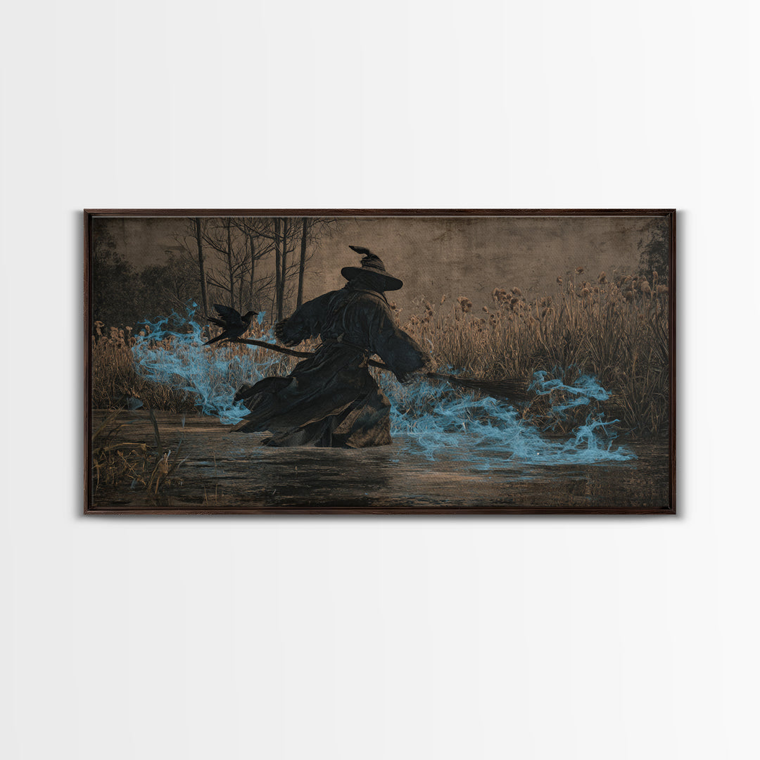 The Will-O'-The-Wisp Shepherd, Northern Renaissance Horror, Wide Panoramic Art, Dark Halloween Decor, Canvas Print