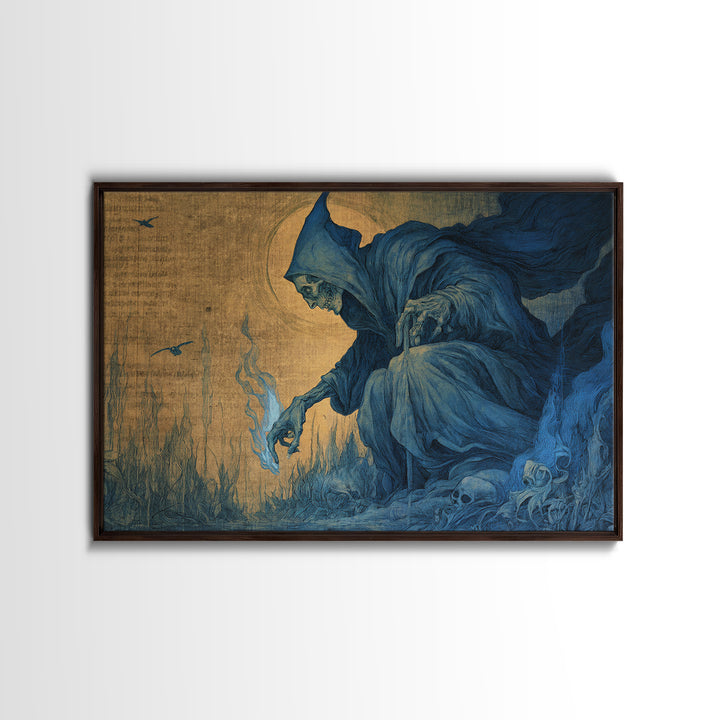 The Will-O'-The-Wisp Shepherd, Dark Renaissance Art, Landscape Wall Art, Dark Fantasy Wall Art, Framed Canvas Print