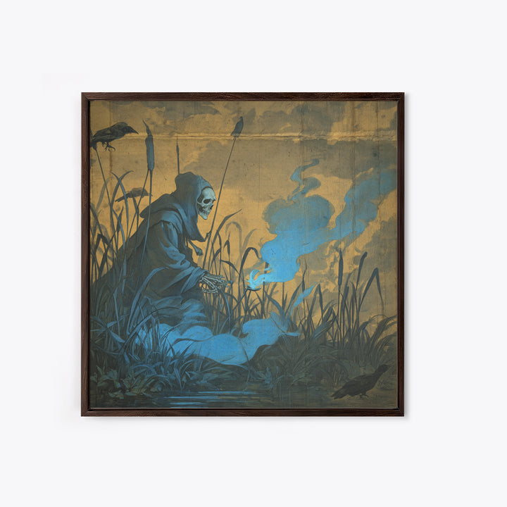 The Will-O'-The-Wisp Shepherd, Danse Macabre Art, Square Wall Art, Dark Fantasy Wall Art, Canvas Print, Dark Fantasy Art