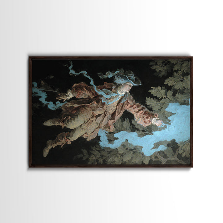 The Will-O'-The-Wisp Shepherd, Gothic Nightmare Art, Landscape Wall Art, Dark Halloween Decor, Framed Canvas Print, Halloween Wall Art