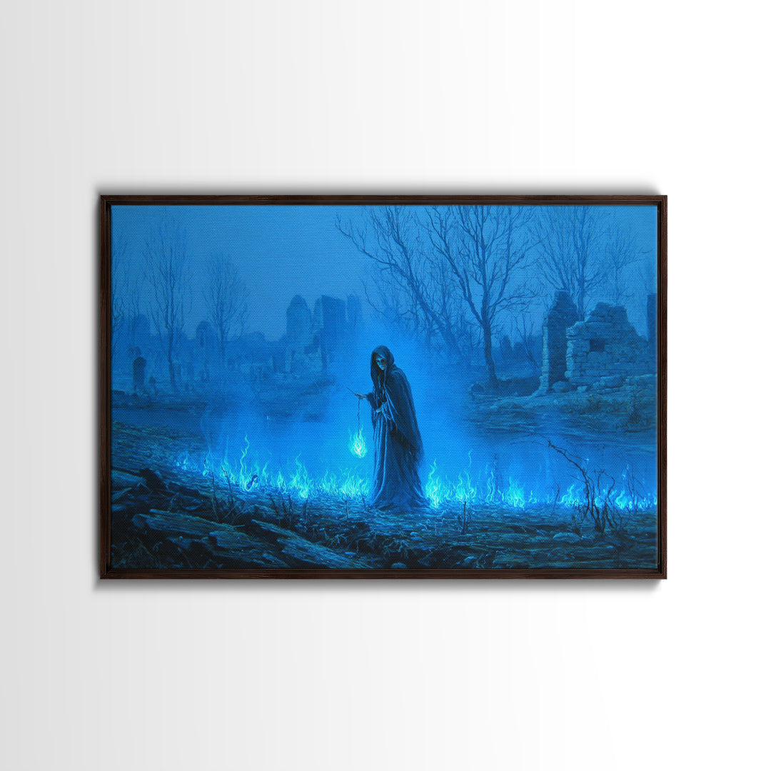 The Will-O'-The-Wisp Shepherd, Romantic Gothic Landscape, Landscape Wall Art, Dark Halloween Decor, Canvas Print, Dark Fantasy Art