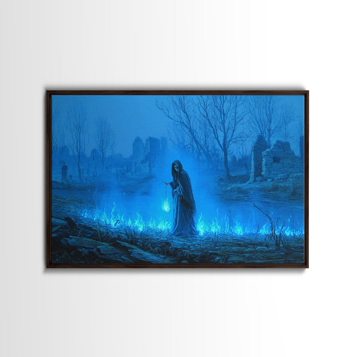The Will-O'-The-Wisp Shepherd, Romantic Gothic Landscape, Landscape Wall Art, Dark Halloween Decor, Canvas Print, Dark Fantasy Art