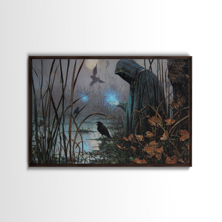 The Will-O'-The-Wisp Shepherd, Ornate Symbolist Art, Landscape Wall Art, Dark Fantasy Wall Art, Canvas Print, Halloween Wall Art