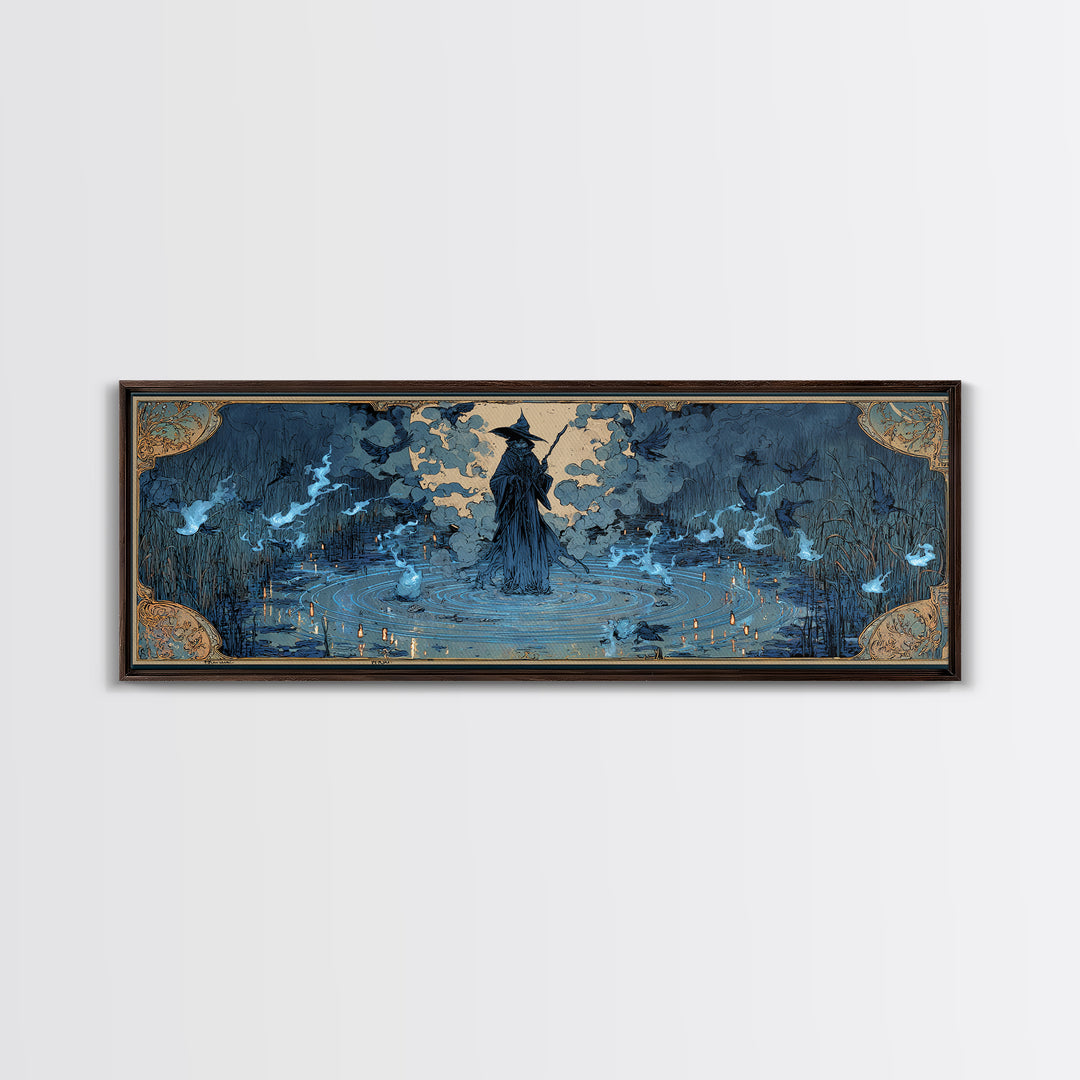The Will-O'-The-Wisp Shepherd, Decadent Gothic Art, Extra Wide Wall Art, Macabre Wall Art, Canvas Print, Halloween Wall Art