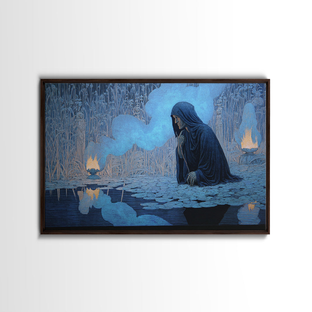 The Will-O'-The-Wisp Shepherd, Symbolist Death Art, Landscape Wall Art, Dark Halloween Decor, Canvas Print, Halloween Wall Art