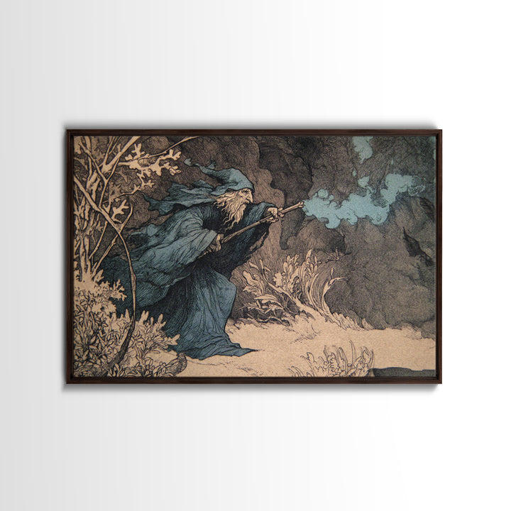 The Will-O'-The-Wisp Shepherd, Gothic Storybook Art, Landscape Wall Art, Dark Halloween Decor, Framed Canvas Print, Spooky Wall Decor
