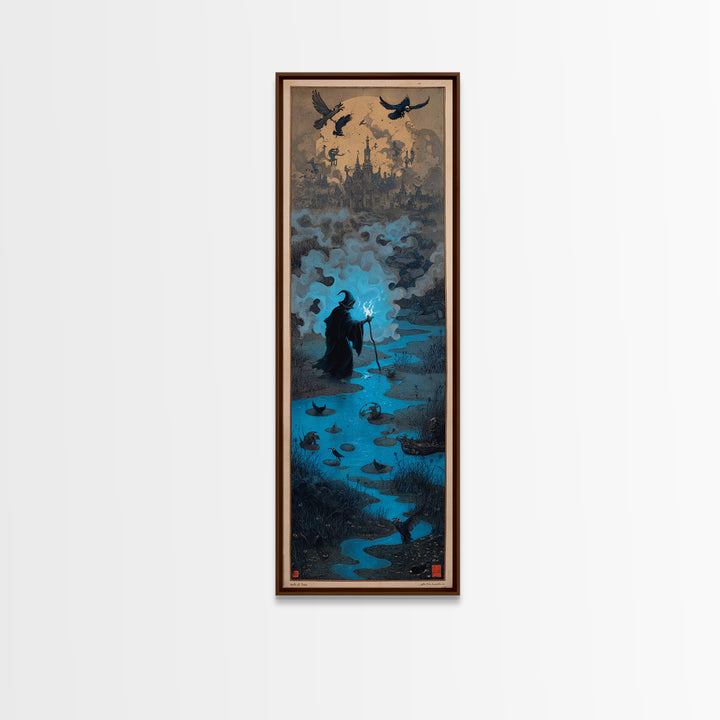The Will-O'-The-Wisp Shepherd, Surreal Apocalyptic Art, Tall Narrow Wall Art, Gothic Horror Wall Art, Canvas Print