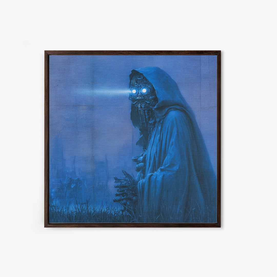 The Will-O'-The-Wisp Shepherd, Biomechanical Horror Art, Square Wall Art, Gothic Horror Wall Art, Framed Canvas Print, Halloween Wall Art