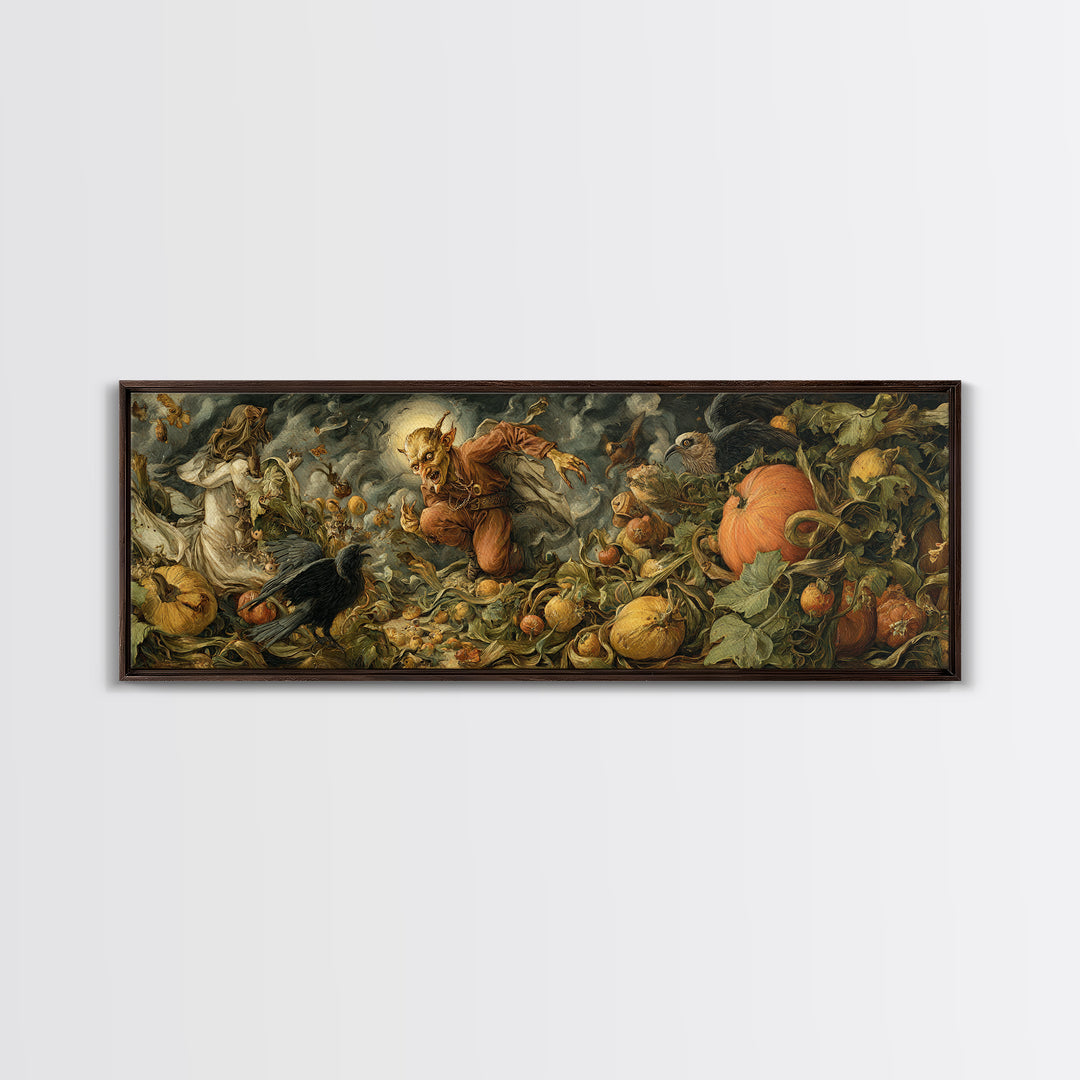 The Pumpkin Patch Goblin, Dark Renaissance Art, Extra Wide Wall Art, Gothic Horror Wall Art, Canvas Print, Halloween Wall Art