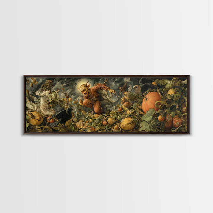 The Pumpkin Patch Goblin, Dark Renaissance Art, Extra Wide Wall Art, Gothic Horror Wall Art, Canvas Print, Halloween Wall Art