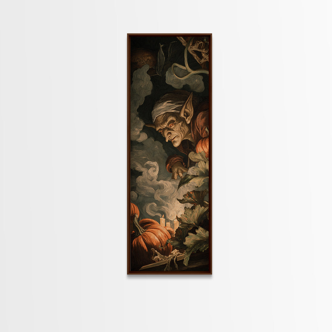 The Pumpkin Patch Goblin, Gothic Nightmare Art, Tall Narrow Wall Art, Macabre Wall Art, Framed Canvas Print, Halloween Wall Art