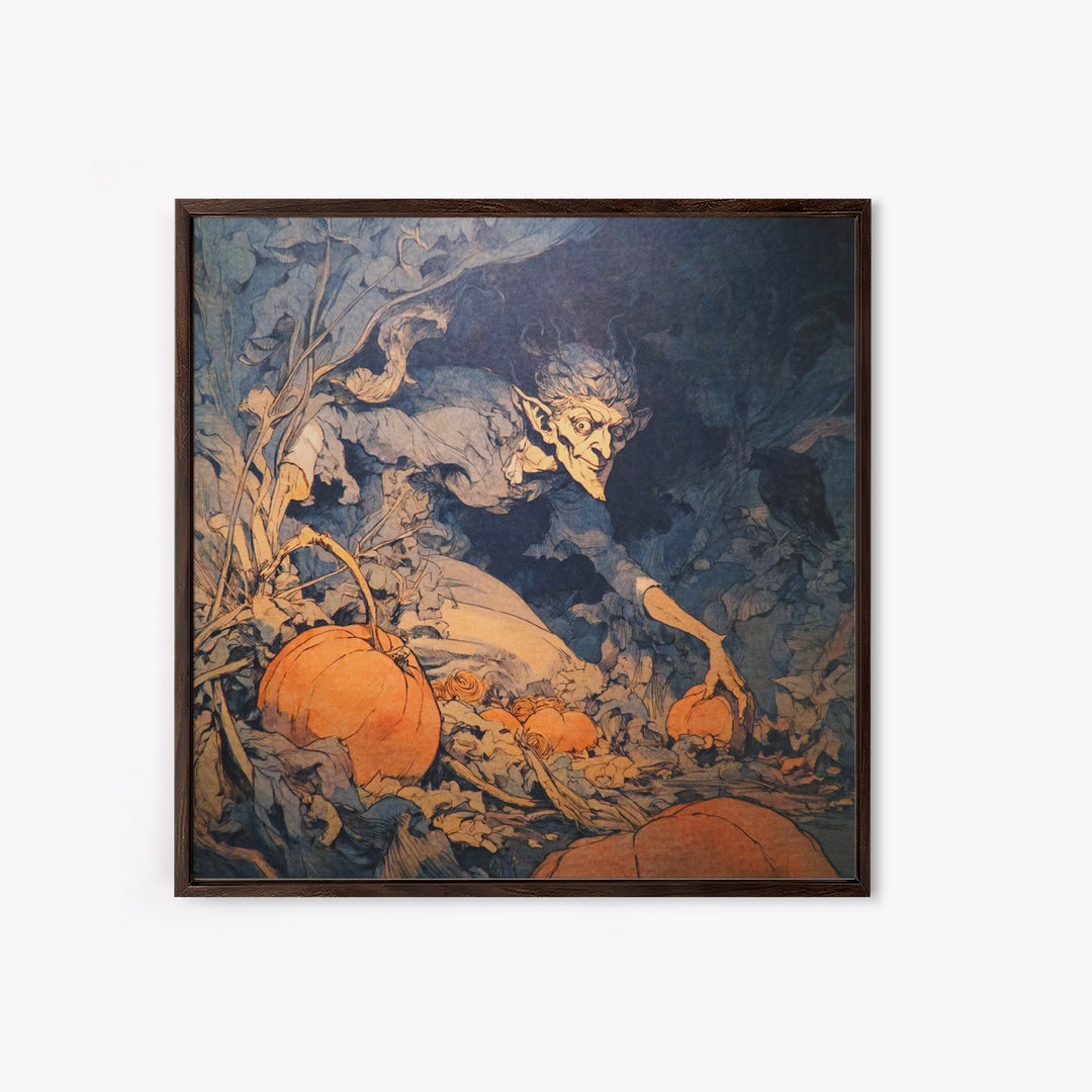 The Pumpkin Patch Goblin, Decadent Gothic Art, Square Wall Art, Dark Fantasy Wall Art, Canvas Print, Halloween Wall Art