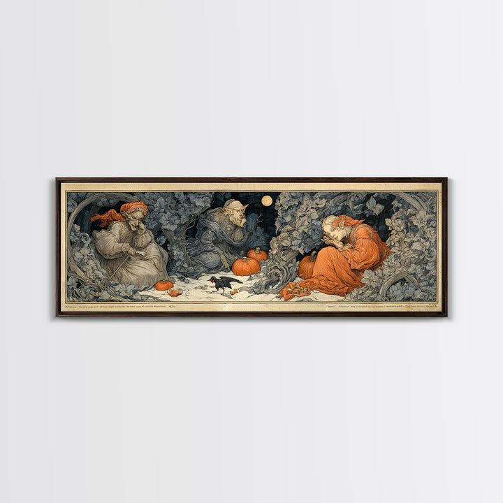 The Pumpkin Patch Goblin, Symbolist Death Art, Extra Wide Wall Art, Macabre Wall Art, Framed Canvas Print, Halloween Wall Art