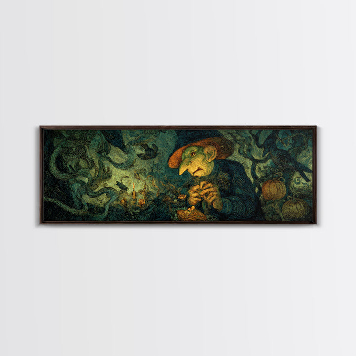 The Pumpkin Patch Goblin, Expressionist Gothic Art, Extra Wide Wall Art, Gothic Horror Wall Art, Framed Canvas Print, Halloween Wall Art
