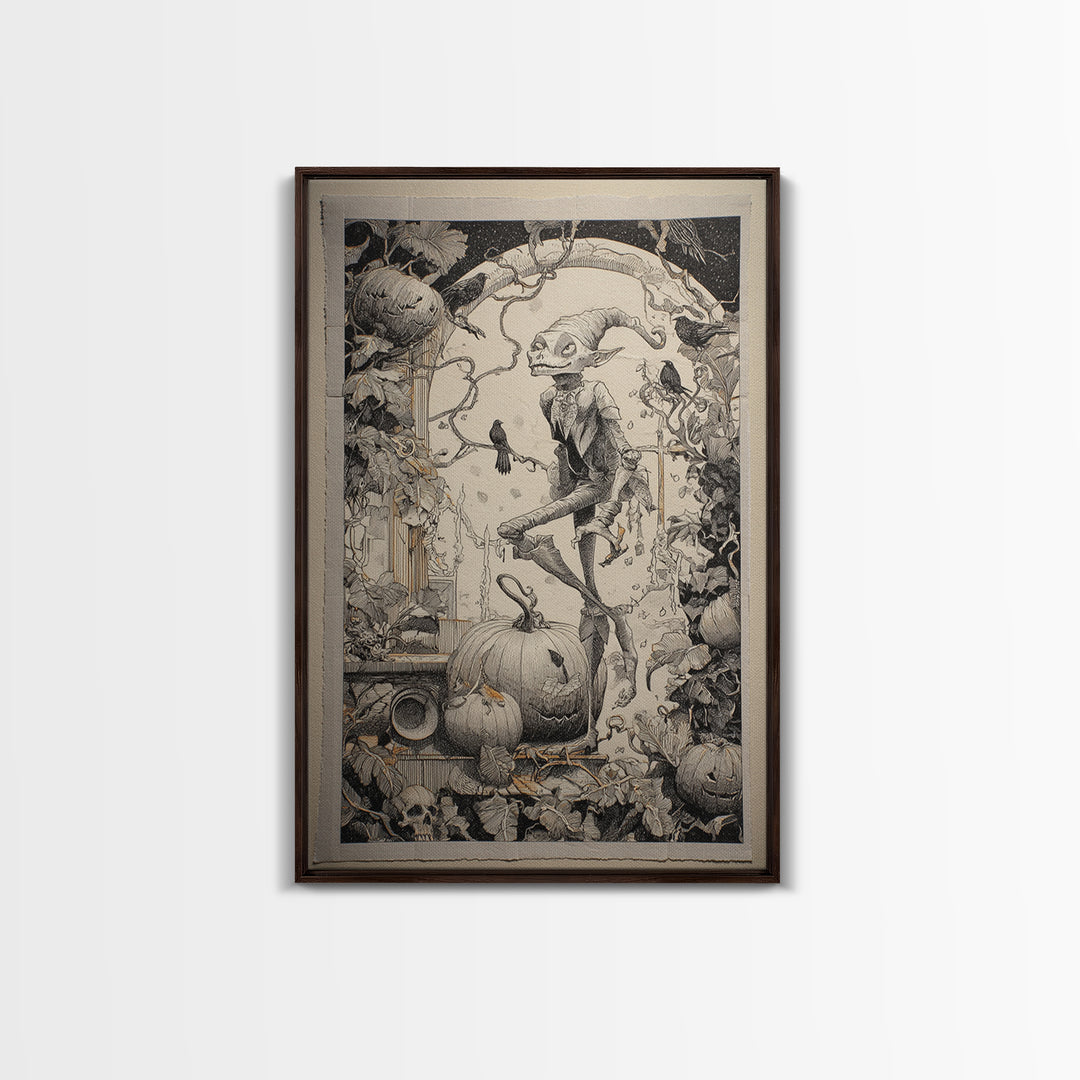 The Pumpkin Patch Goblin, Victorian Macabre Art, Vertical Wall Art, Dark Halloween Decor, Canvas Print, Halloween Wall Art