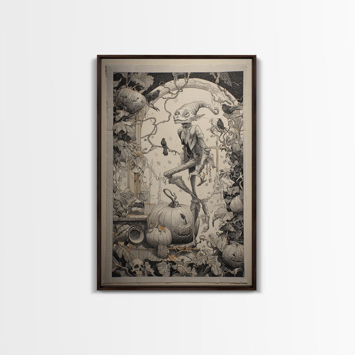 The Pumpkin Patch Goblin, Victorian Macabre Art, Vertical Wall Art, Dark Halloween Decor, Canvas Print, Halloween Wall Art