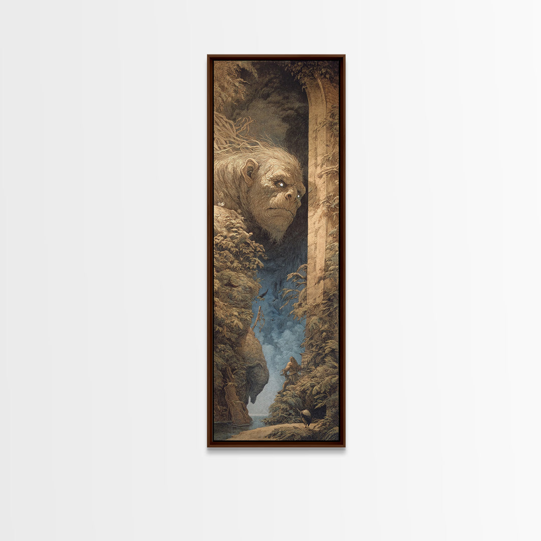 The Bridge Troll At Midnight, Gothic Engraving Art, Tall Narrow Wall Art, Gothic Horror Wall Art, Framed Canvas Print, Halloween Decor
