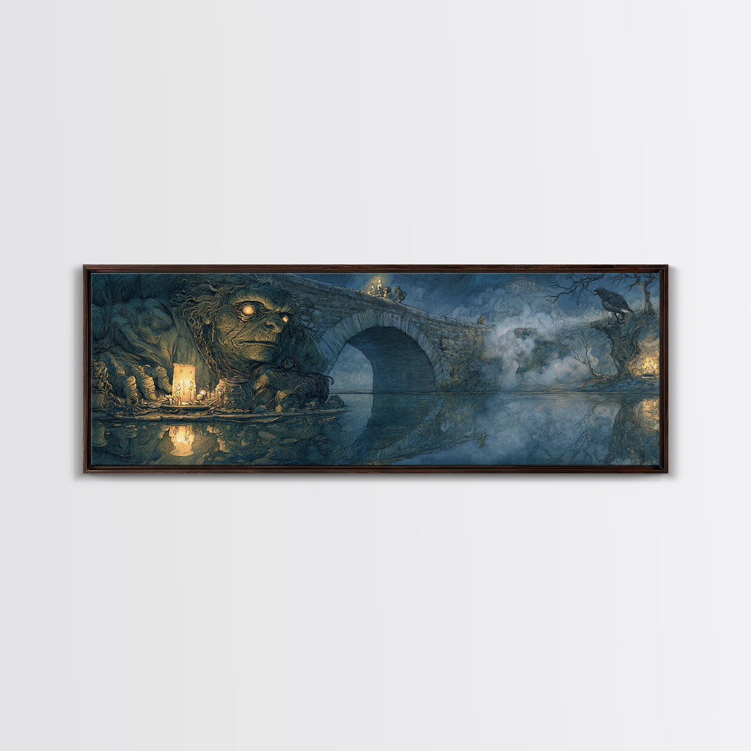 The Bridge Troll At Midnight, Dark Renaissance Art, Extra Wide Wall Art, Macabre Wall Art, Canvas Print, Halloween Wall Art