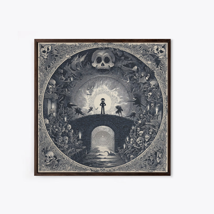 The Bridge Troll At Midnight, Macabre Folk Print Art, Square Wall Art, Gothic Horror Wall Art, Framed Canvas Print